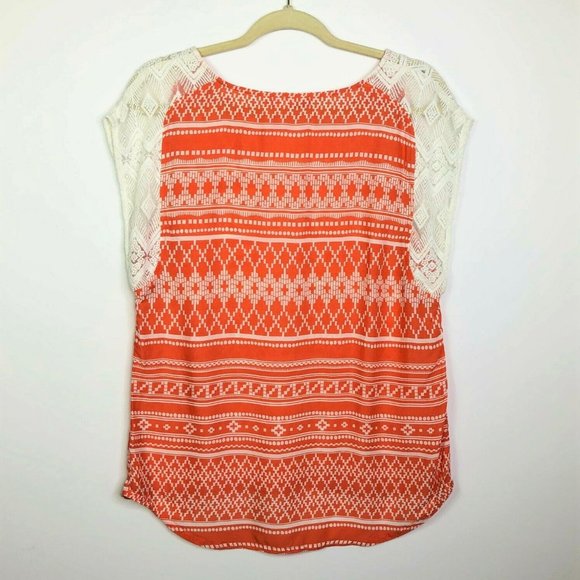 Prana Aleen Top Sleeves Lightweight Hiking Boho Geometric SunlitOrange Size M - Picture 8 of 9